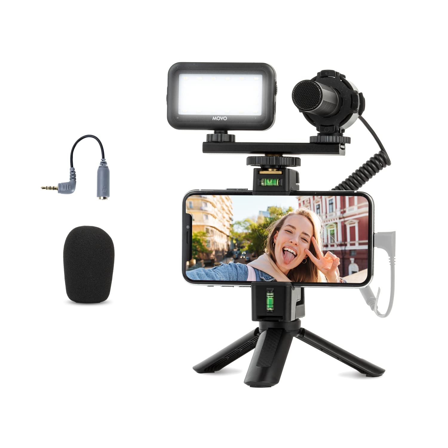 Movo Influencer Vlogging Kit for Smartphone - Microphone, Phone Rig, Tripod, LED Light - Mobile Vlogger Kit for iPhone and Android Smartphone - Perfect for YouTube Recording, Livestreaming, Reporting