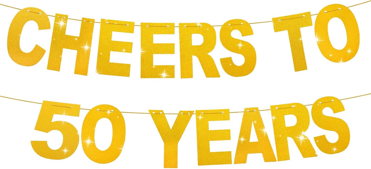 Happy 50th Birthday Banner - Cheers to 50 Years Gold Glitter Banner for Women & Men - Funny Party Supplies & Decorations