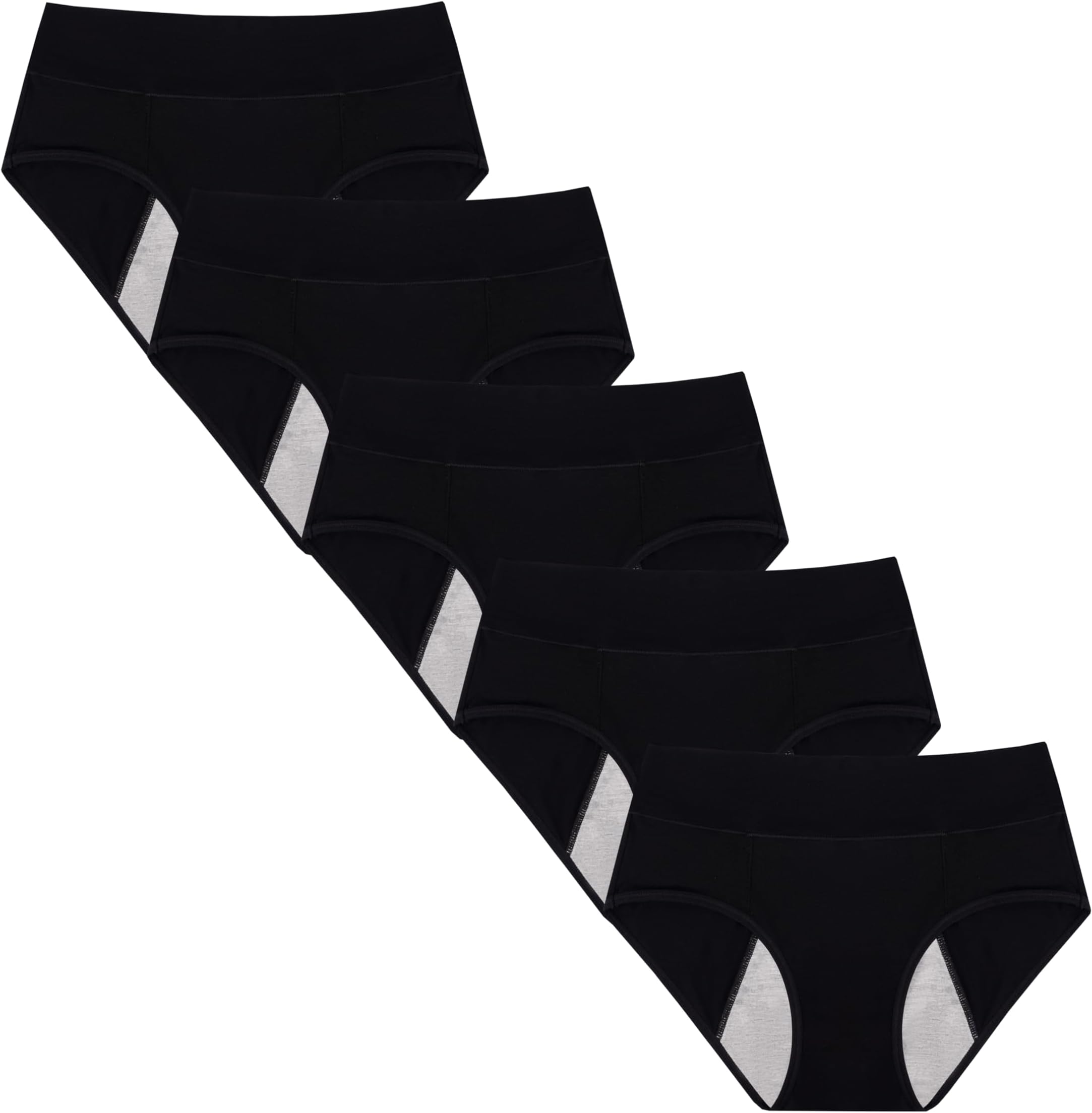 Period Underwear for Women Menstrual Leakproof Panties Bladder Leak Protection Control Briefs Black-5 Packs