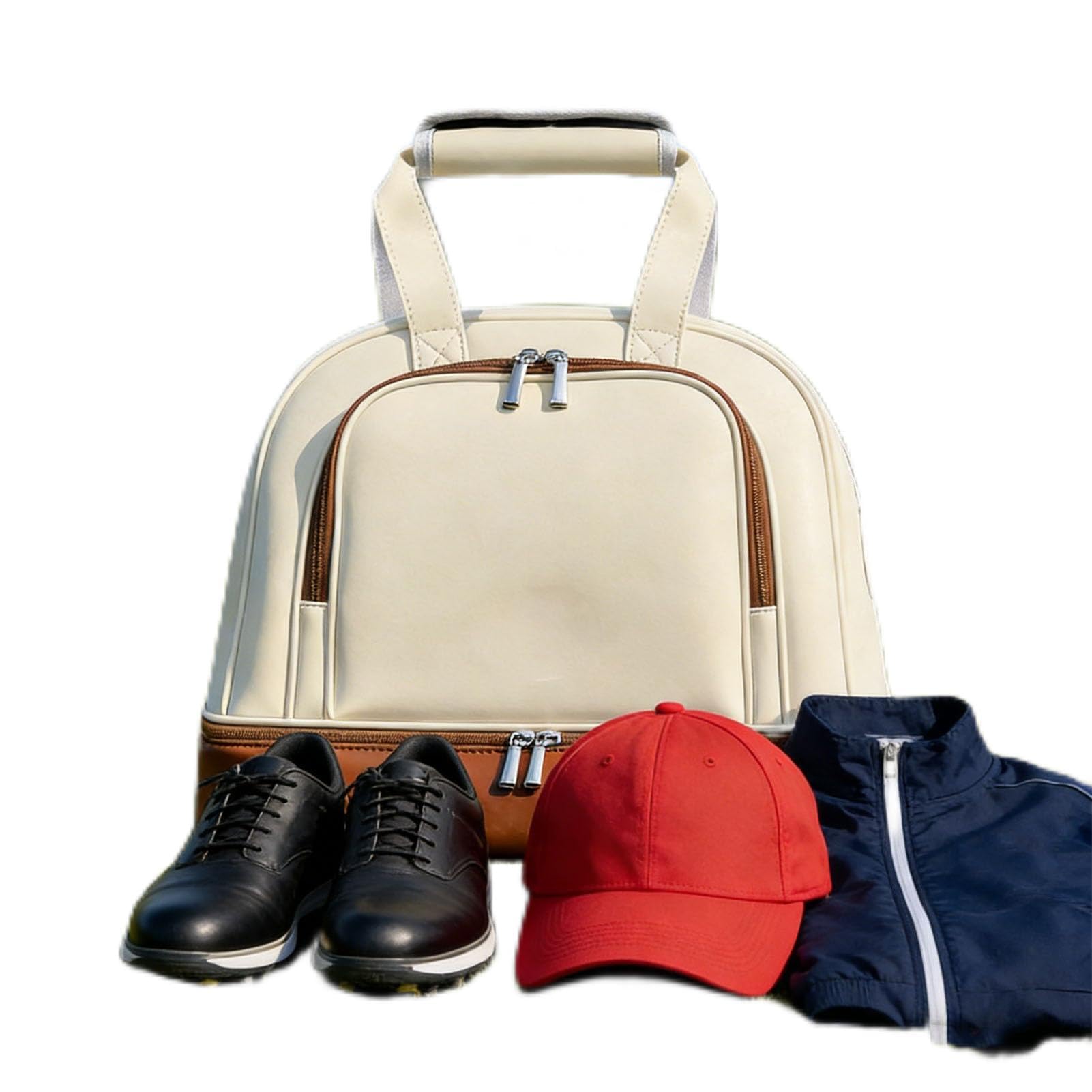 Sxhlseller Borsone, Borsa da Palestra con Scomparto per Scarpe Separato, Borsa Sportiva da Viaggio in Pelle Microfibra Impermeabile per Allenamento, Viaggio d'affari, Fitness (Beige Marrone)
