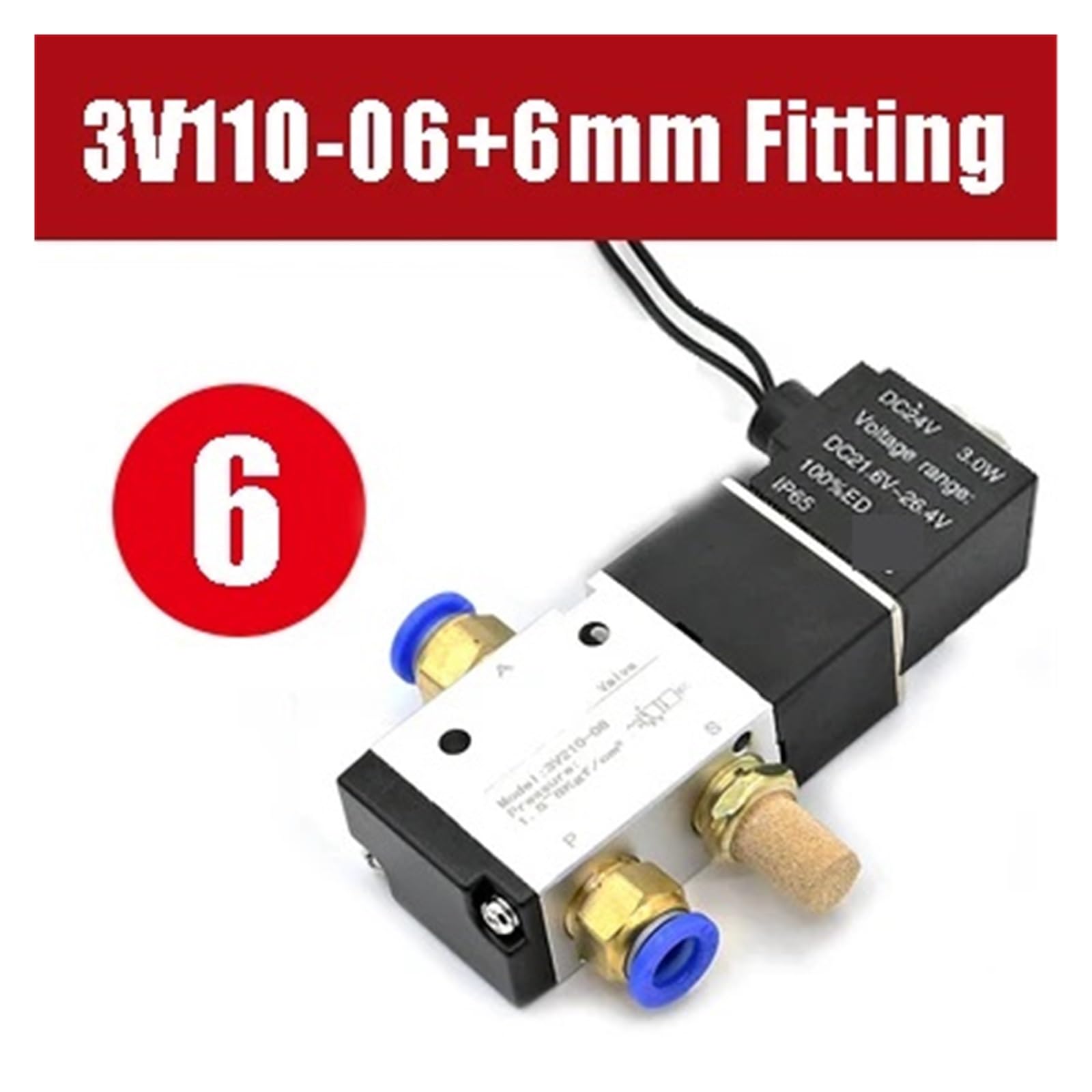 Válvula Solenoide 3V110-06 12V 1/8 "válvula de Control de Aire neumática de 3 vías válvula magnética eléctrica Cuerpo de Aluminio(Wire w 6mm Fitting,AC110V)