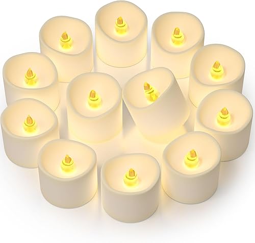 Paquete de 12 velas sin llama, rellenos de cesta de Pascua, velas que funcionan con pilas, velas de té para velas votivas falsas parpadeantes, velas