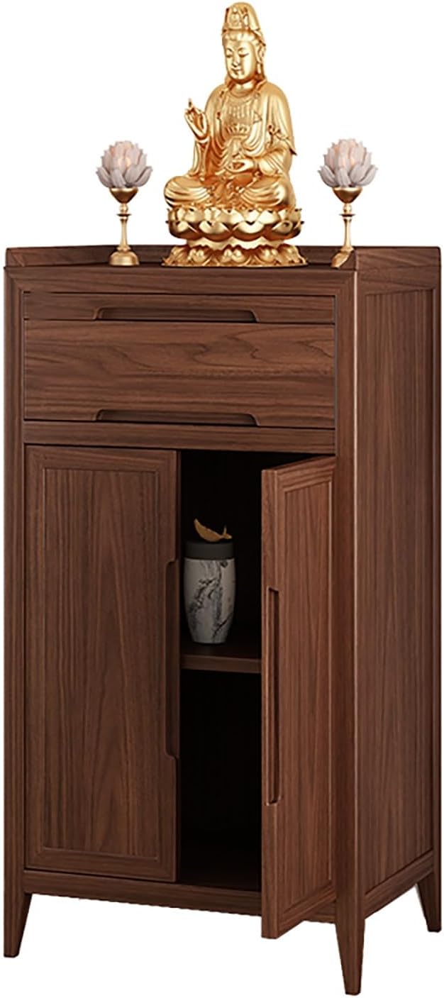 Buddha Altar Shelf Buddhist Niche Personal Shrine Altar Table with Drawers and Atorage for Living Room Office Temples.(Walnut,18.9x16.54x42.5in)
