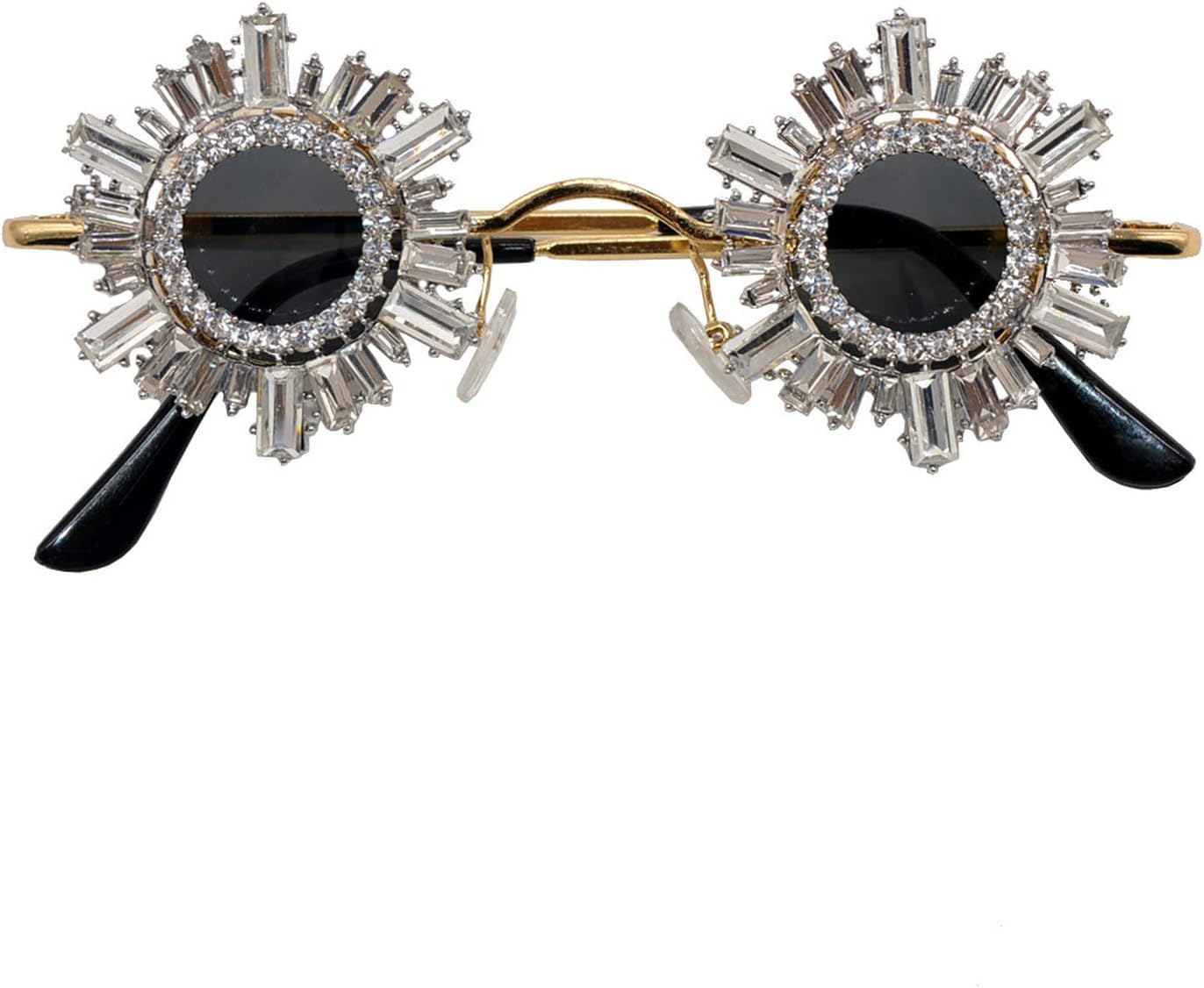 Popular Fashion Small Round Sunglasses Women Retro Punk Shades UV400 Men Clear Ocean Lens Trending Rhinestones Sun Glasses (gold&gray)