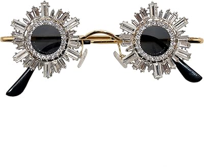 mincl Popular Fashion Small Round Sunglasses Women Retro Punk Shades UV400 Men Clear Ocean Lens Trending Rhinestones Sun Glasses (gold&gray)