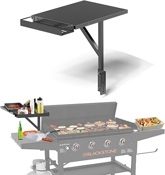 Blackstone Griddle Upper Shelf with Caddy, 1 Pack Large Side Table for 36/28/28XL, No-Drill Grill Accessories with Bottle/Spice Holder, Outdoor Cooking Station Organizer for Sauces, Tools & Plates