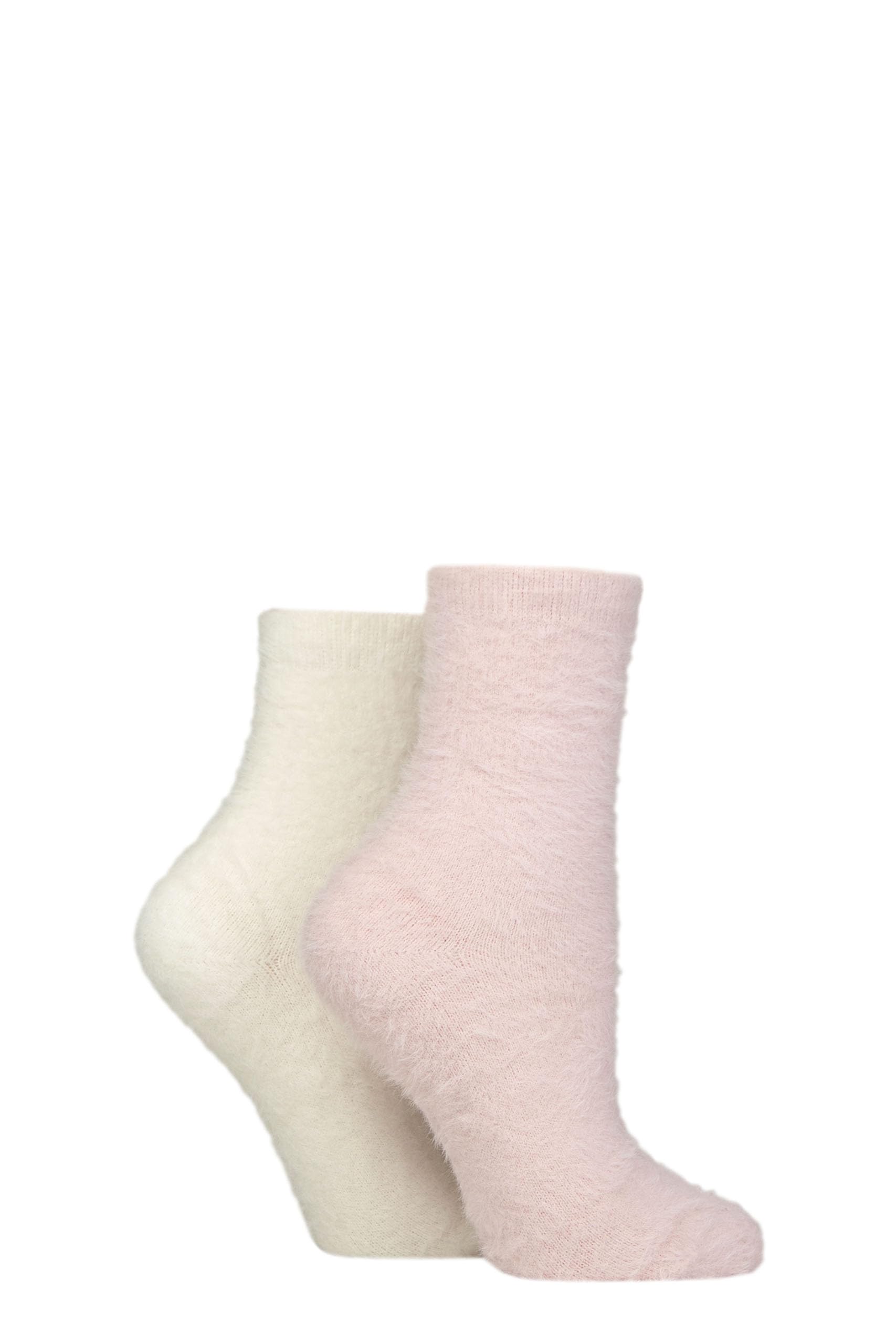Sockshop Women's Pink / Snow Wildfeet ’S 2 Pair Fluffy Feather Socks – Super Soft Cosy Lightweight Bed Or Lounge Wear, Stylish Fuzzy Texture For Indoor Comfort, Relaxing, Gifting Or Layering 4-8 Pink/Snow
