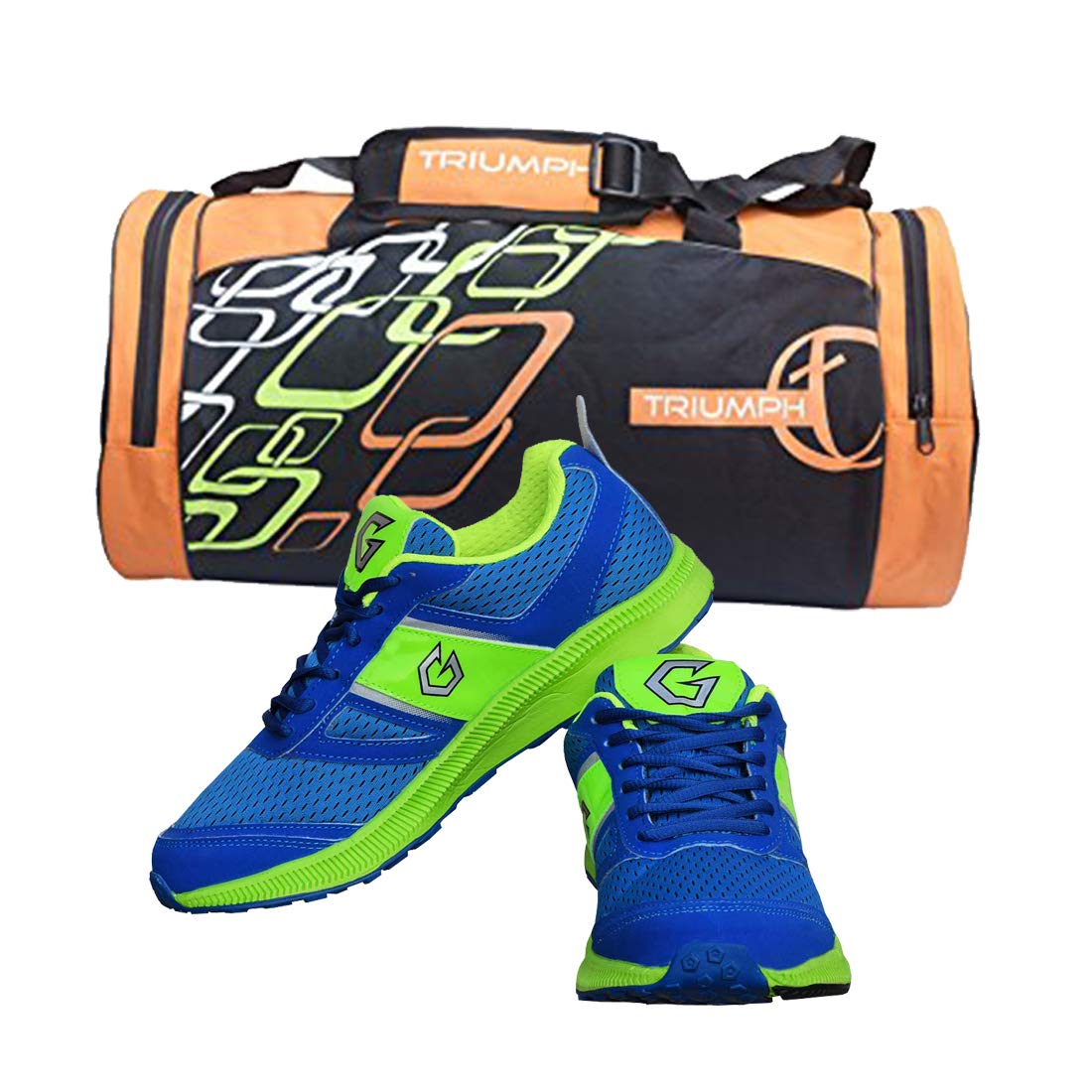 Gowin Bright Blue/Green Size-7 With Triumph Gym Bag Gravity Pro-77N Black/Orange