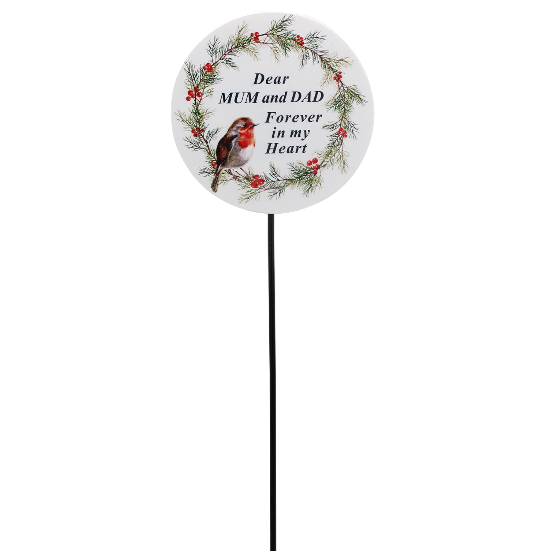 Widdle Gifts Graveside Memorial Plaque on a 26cm Stick with Robin Design and Elegant Wording (Mum and Dad 0271)