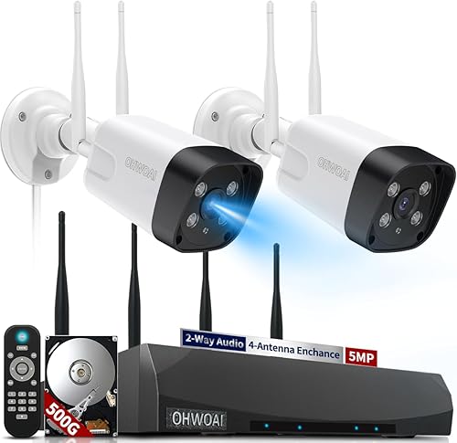 《2-Way Audio & 130°Wide Angle》Wireless Security Camera System Outdoor with 4-Antenna NVR, WiFi Cameras for Home Video Surveillance Systems