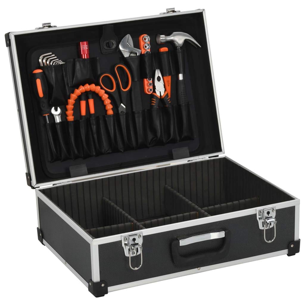 Maletín de Herramientas Aluminio Negro 46x33x16 cm,Organización y Almacenamiento de Herramientas,Cajas de Herramientas,2.99kg-91847