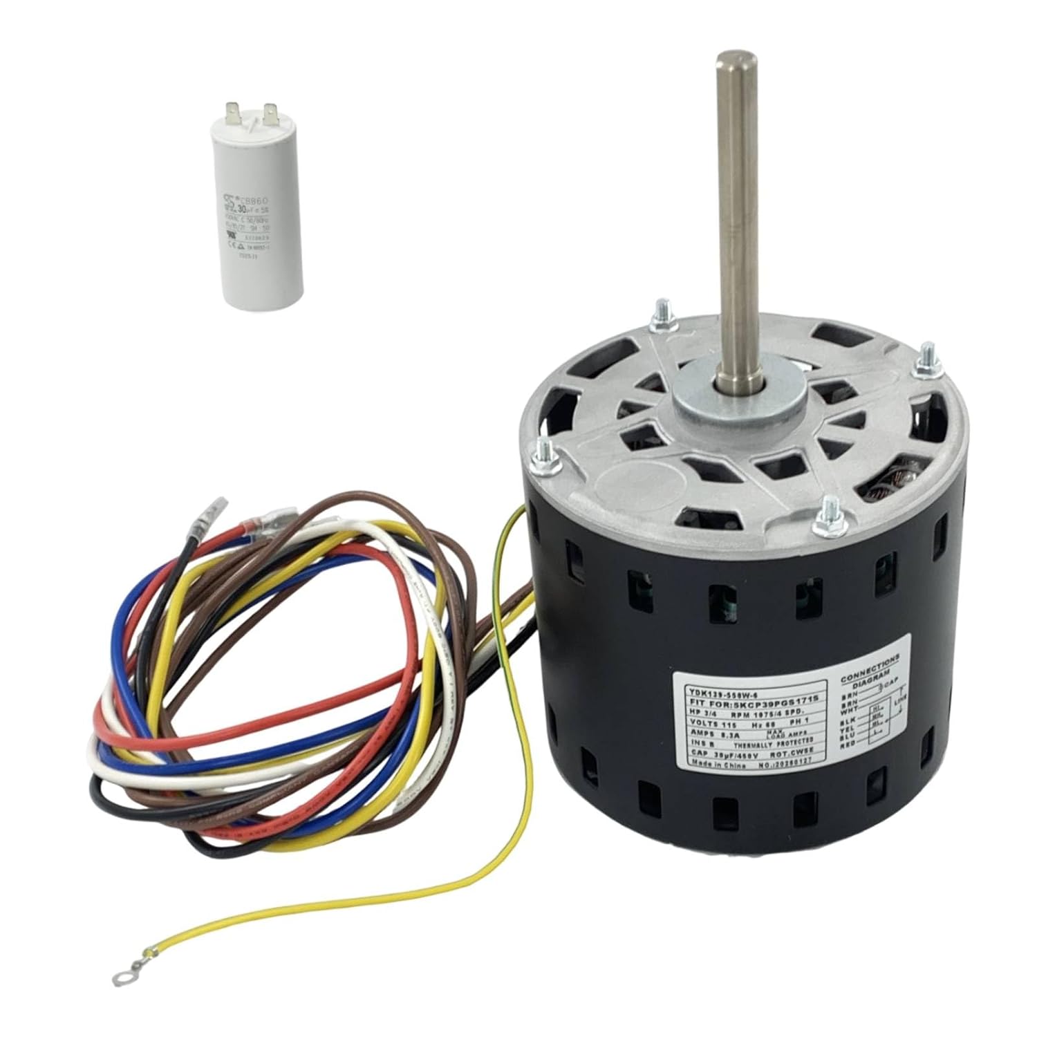 5KCP39PGS171S Furnace Blower Fan Motor 3/4 HP 1075RPM/4SPD 115V 60HZ 8.35A 4-Speeds Compatible with GE Gen-teq Carrier Bryant Payne 5KCP39NGZ205S 45118 HC45AE118A