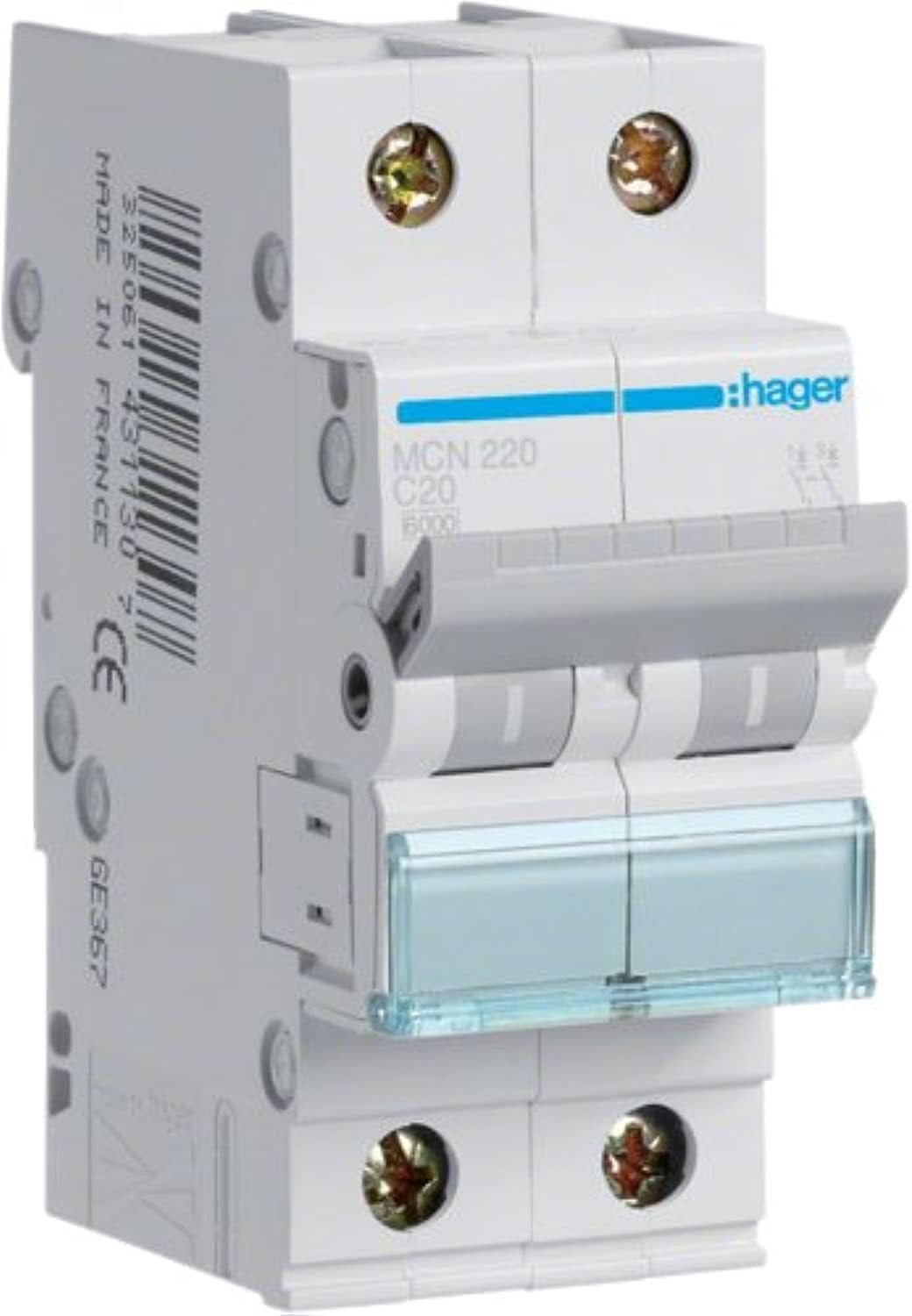 Hager Miniature Circuit Breaker Double Pole 20A 6Ka Dp Mcb Type C