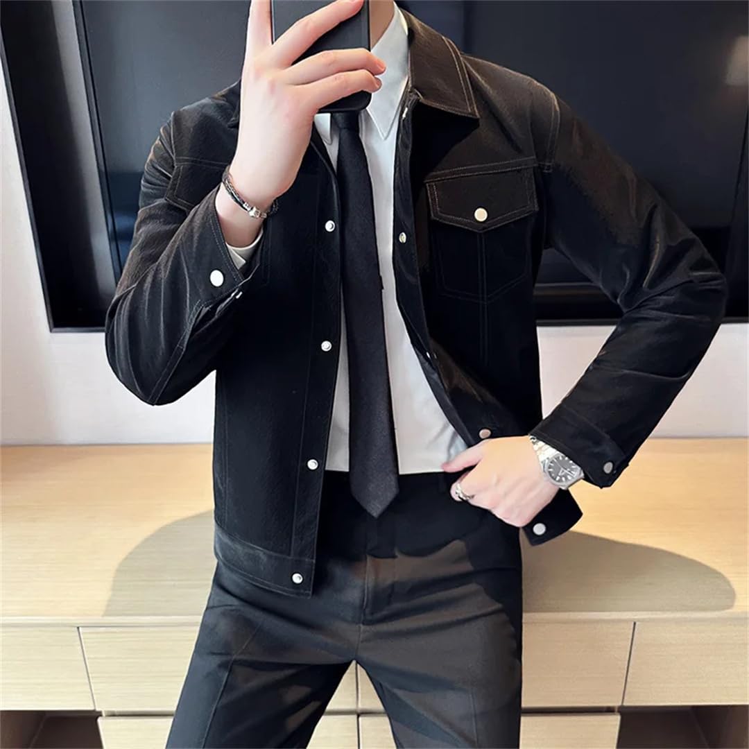 Męskie wiosenne skórzane kurtki motocyklowe z nadrukiem biznesowym PU Streetwear kurtka towarzyska