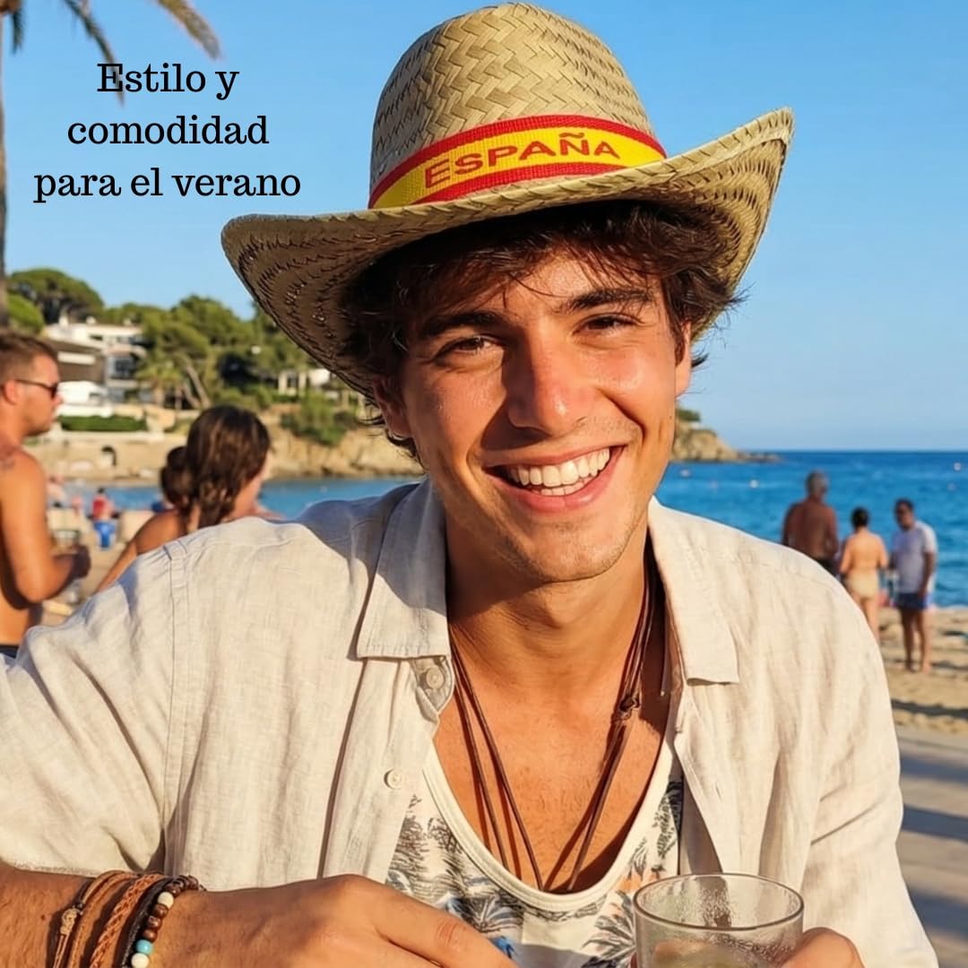 Pack Cappelli di paglia con nastro bandiera Spagna per gruppi: addii, penne, fiere, eventi patriani, capeas o viaggi estivi | Accessorio ideale per gruppi e feste