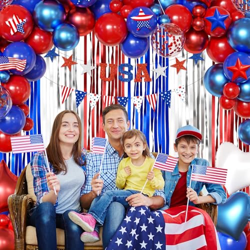 4th of July Decorations, Red Blue White Balloons Confetti Foil Balloons American Flag USA Banner Fringe Curtains for Fourth of July Independence Day Patriotic Memorial Day Decorations — view 5