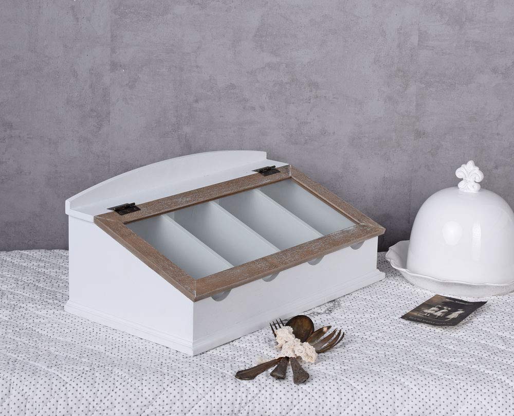 Vintage Besteckkasten „Villa Lotti“ – Shabby Weiß Landhausstil Besteckkiste aus Holz & MDF HMA33 Palazzo Exklusiv