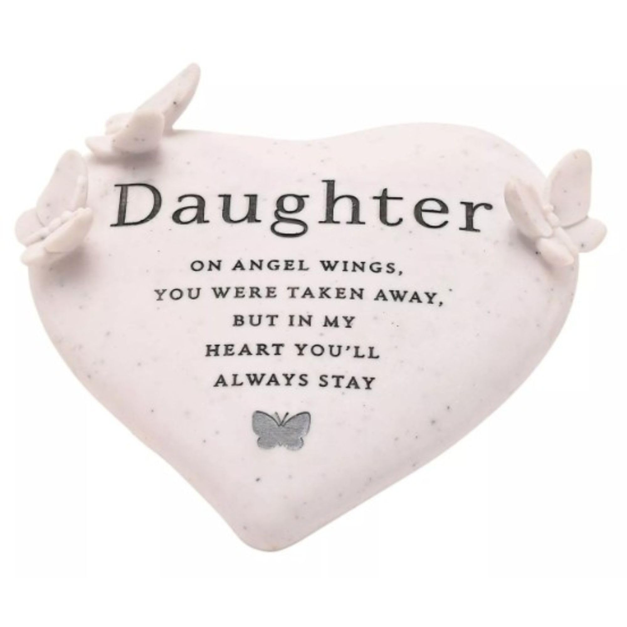 Widdop And Co White Widdop & Co. Daughter Memorial Graveside Heart - Remembrance Grave Ornament With Sentiment Verse And Butterfly Details