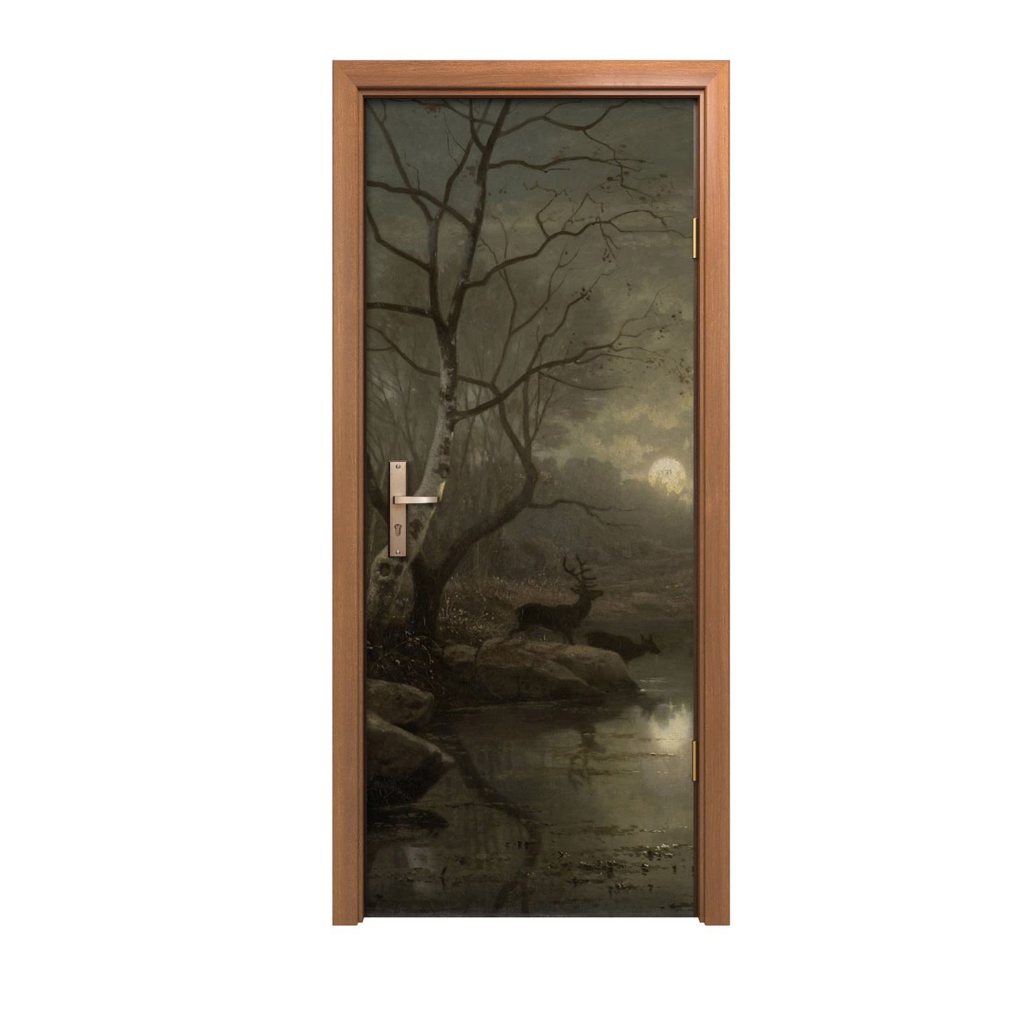 Autocollant de porte Moon Tree grand format 80x200cm avec motif imprimé haute définition fleuve
