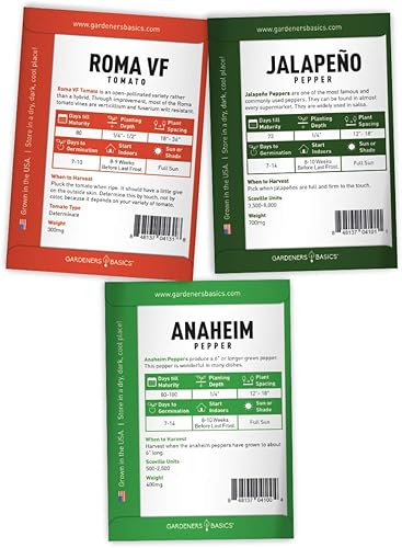 Miniatura 6 de Gardeners Basics, Paquetes de semillas de cultivo de salsa reliquia, semillas de tomate Roma VF, jalapeño, cilantro, anaheim y cebolla para jardín,
