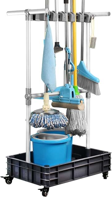 Mopphalter, besenhalter Aufbewahrung für Reinigungsgeräte, mobiler Reinigungswagen, löst das Problem von tropfenden Mopps ...