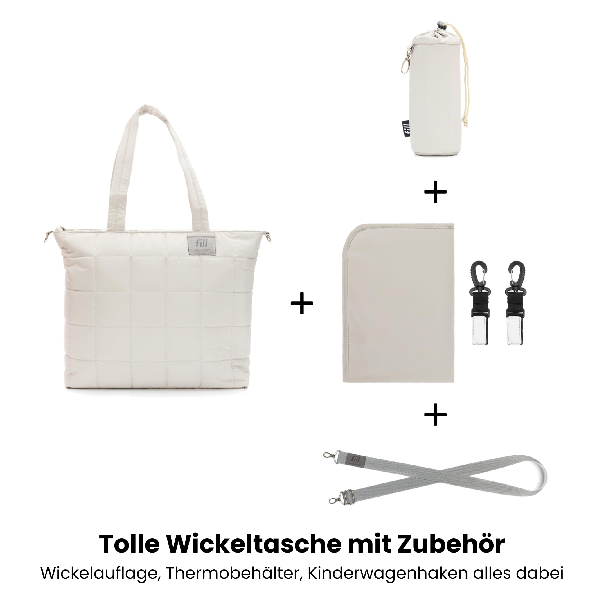 Fillikid Wickeltasche Kinderwagen Organizer Exclusiv | Wickeltasche Organizer, Weekender Damen | Elegante Steppoptik, Kinderwagenhaken, Flaschenwärmer | Windeltasche mit Wickelunterlage für unterwegs
