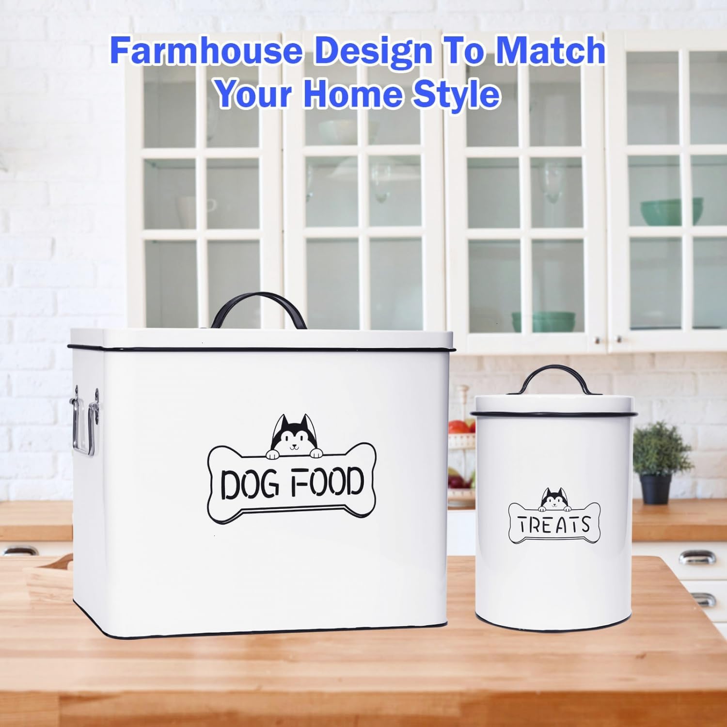 猫 Large Dog Food Storage Container Set - Farmhouse Airtight Dog Trea