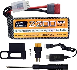 1PCS 11.1V 2200mAh 35C 3S Lipo Battery with T Plug and USB Charging Cable Suitable for MJX H16P H16E H16GT H16BM H16PL 14301 RC Car High-Speed Drift Model Toy Car Upgrade Battery