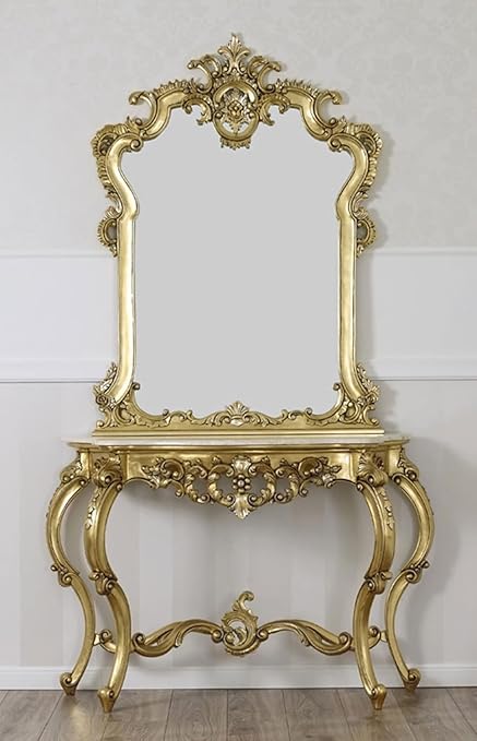 MUSKAN Arts Solid Wooden Dressing Table | Console Table with Mirror for Living Room, Bedroom, Hotel & Home, Golden Finish, (?50 x 124 x 238 cm)