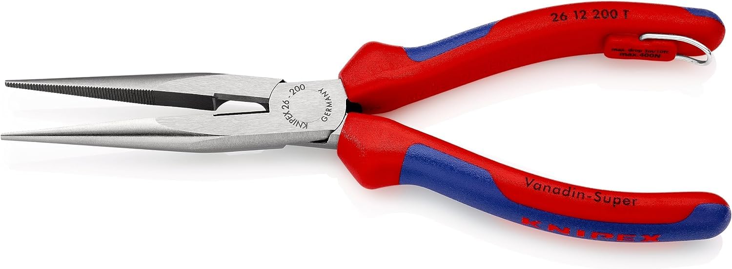 Knipex Alicate de montaje (alicate de boca cigüeña) negro atramentado, con fundas multicomponentes, integrada para colocar un dispositivo de protección anticaídas 200 mm 26 12 200 T