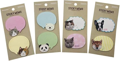 Miniatura 6 de Bonitas notas autoadhesivas de color pastel, juego de bloc de notas pastel, con formas de gato, perro, oso y panda, 2 mini diseños, divertidas