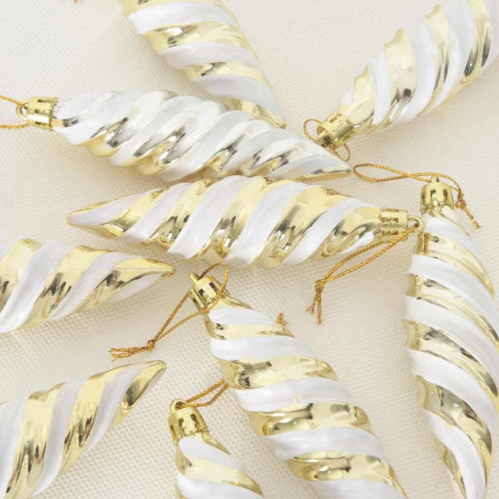 Weihnachtliche Spiralenform Kugeln Gold Kunststoff 40 Stück 3 x 11 cm Christbaumschmuck Anhänger Ornament für Innen Außen Weihnachtsbaum Deko Advent Winterfest Festliche Girlande