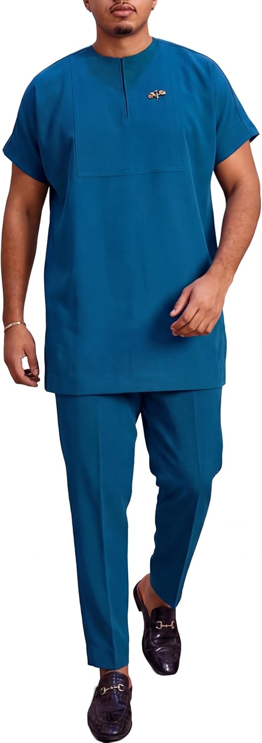Comfortable Men Casual Cotton Blend Shirt Pants Lounge Set for Home Relaxation Travel Adventures Everyday Wear