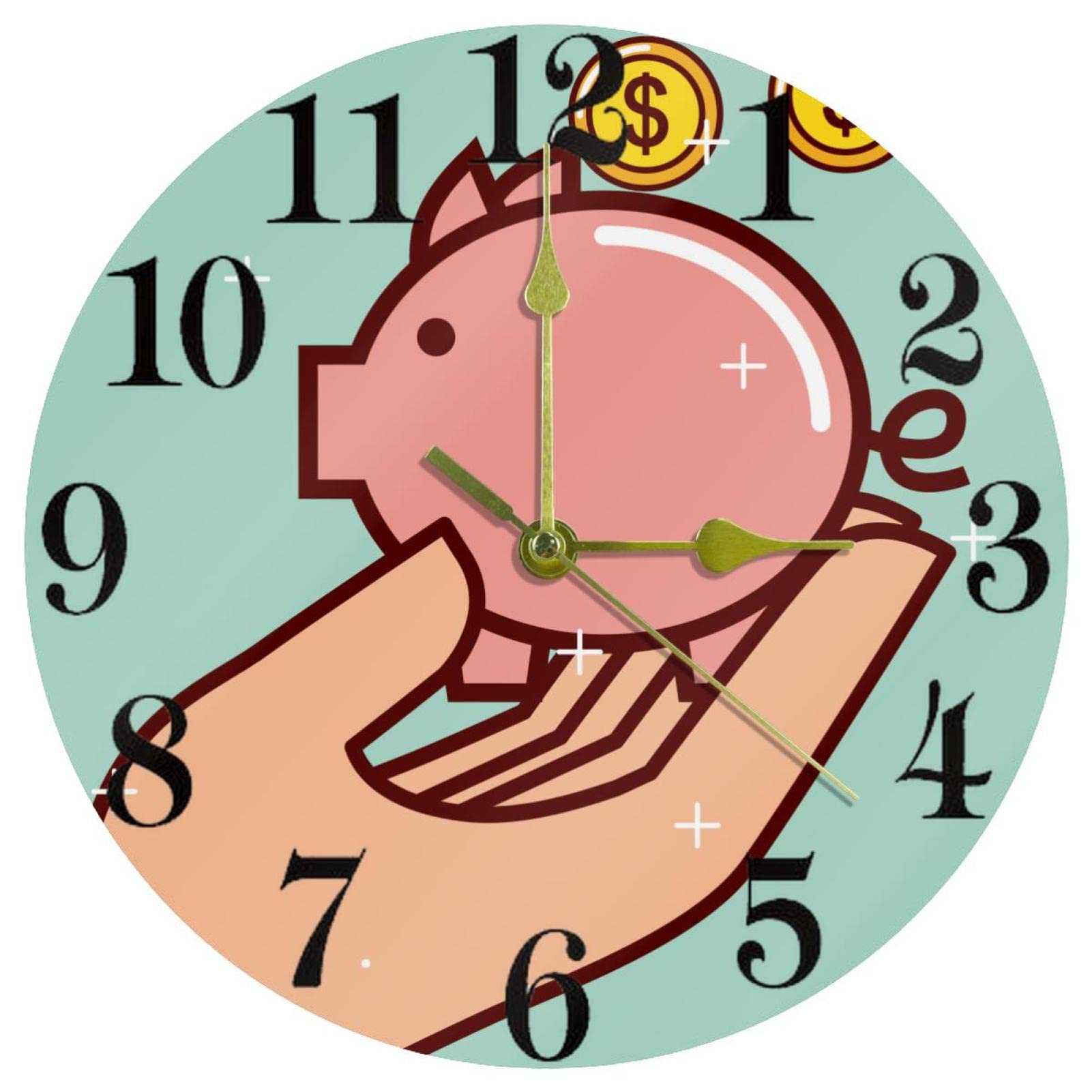 Horloge murale ronde cochon rose pour stopper le tic-tac dans la chambre de bébé