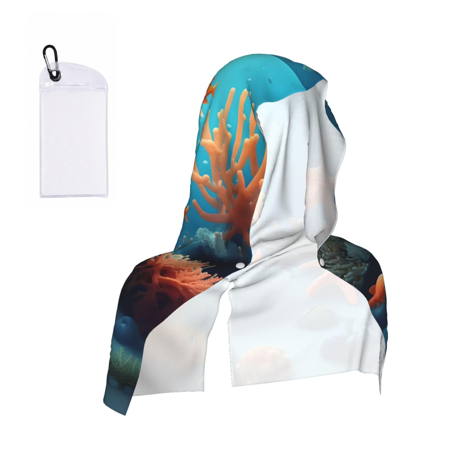 CNTDBU Coral Fish underwater Cooling Towel Hooded-Instant Chill Neck Cover for Sports, UV Cooling Rag for Running Gym