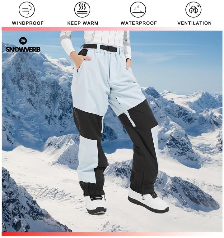 SNOWVERB Womens Mens Mountain Unisex Ski Pants Snowboard Bottoms Warm Snow Trousers High Windproof Waterproof Winter Pants