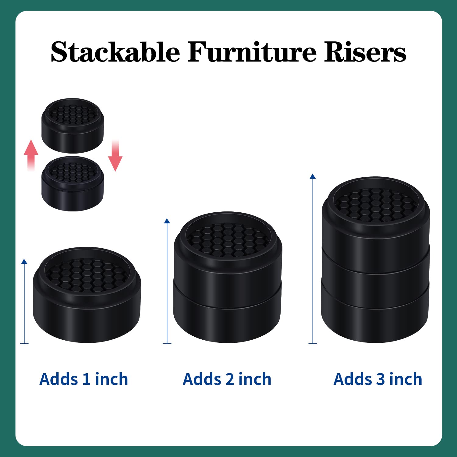 Snapklik.com : 1 Inch Adjustable Round Bed Furniture Risers, Stackable ...