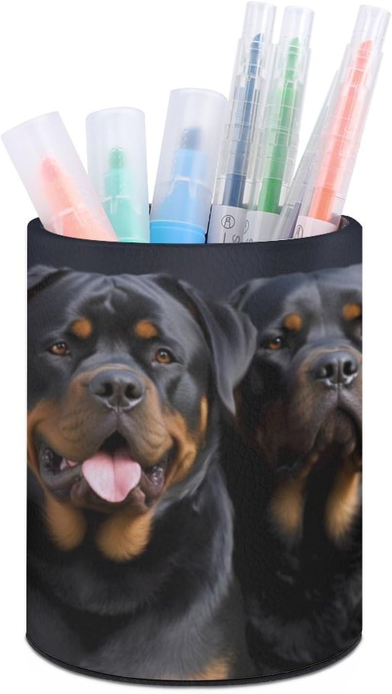 Rottweiler Wallpaper Pen Holders for Desk Leather Pencil Cup