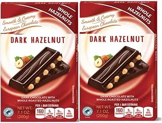 Whole Roasted Hazelnuts European Dark Chocolate Bars, Smooth Creamy, Snack Snacking Gift Food Dessert Treat, 2 7oz choceur Pack