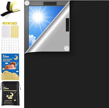 Fuloon Blackout Curtains for Bedroom, Portable Window Curtains for Travel, Kids, Nursery, Dorm Room, Total BlackoutBlack, 57"x 40"