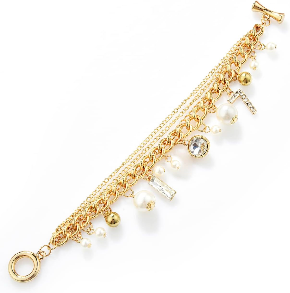 Jokimu Gold Tone Chain Inspired Charm Lucky Bracelet for Women - Image 2