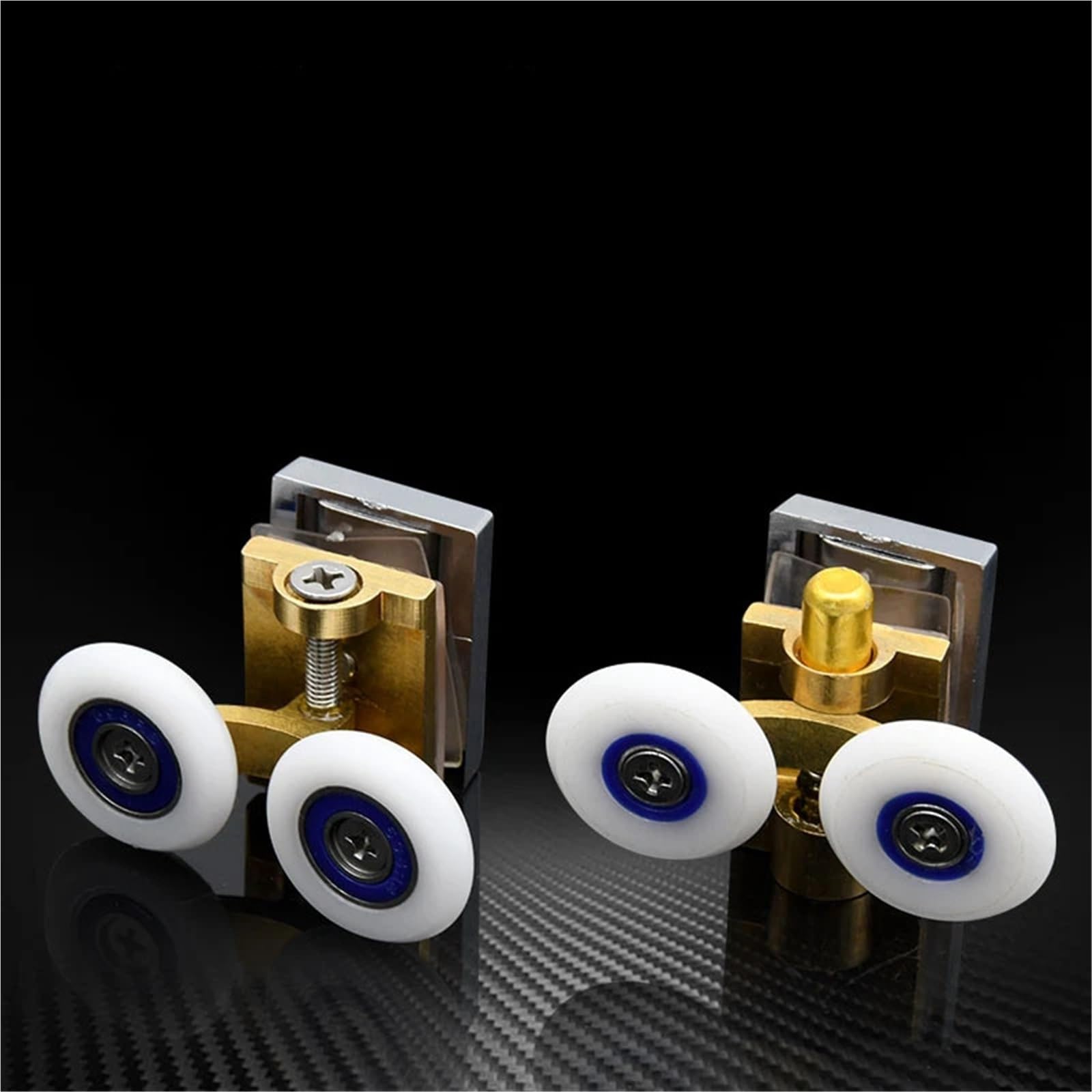 2 Stück/2 Sets Duschtürrollen Kupfer Doppelrad Schiebetür Rollenlager Radläufer Ersatz Für Badezimmertüren，Glastür(Gold Set)