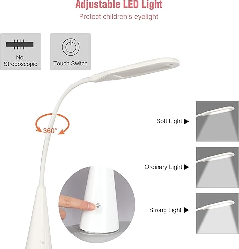 Miniatura 6 de Juego de escritorio y silla para niños, mesa de estudio de escuela en casa para niños de altura ajustable con cajón de almacenamiento, luz LED,