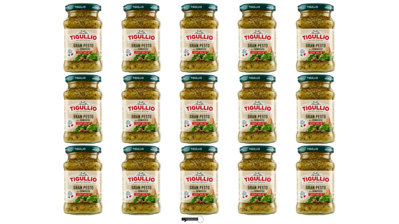 Tigullio Gran Pesto alla Genovese, Senza Aglio, Senza Glutine, 15 Vasetti x 190g, con Portachiavi italy shop service