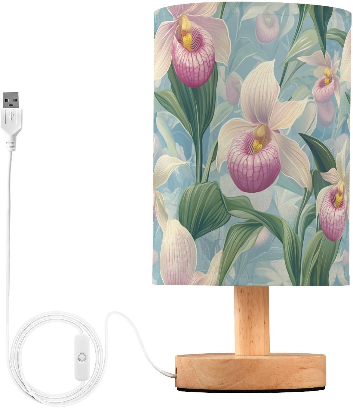 Beauty Spring Purple Flowers Night Stand Lamps Nursery Night Light for Hallway Table Lamps for Girls Cylinder lampara de mesa luz