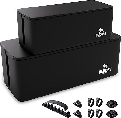 DMoose Caja de Gestión de Cables - Paquete de 2 Organizadores de Cables Medianos y Grandes para Escritorio y Piso, Caja Organizadora de Cables para