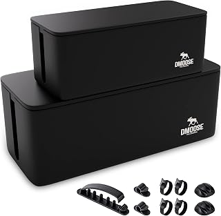 DMoose Cable Management Box - Ultimate Cord Hider & Power Strip Cover - Spacious, Durable & Stylish Cord Concealer & Storage Box for Tidy Workspace - Surge Protector & Wire Organizer for Home & Office