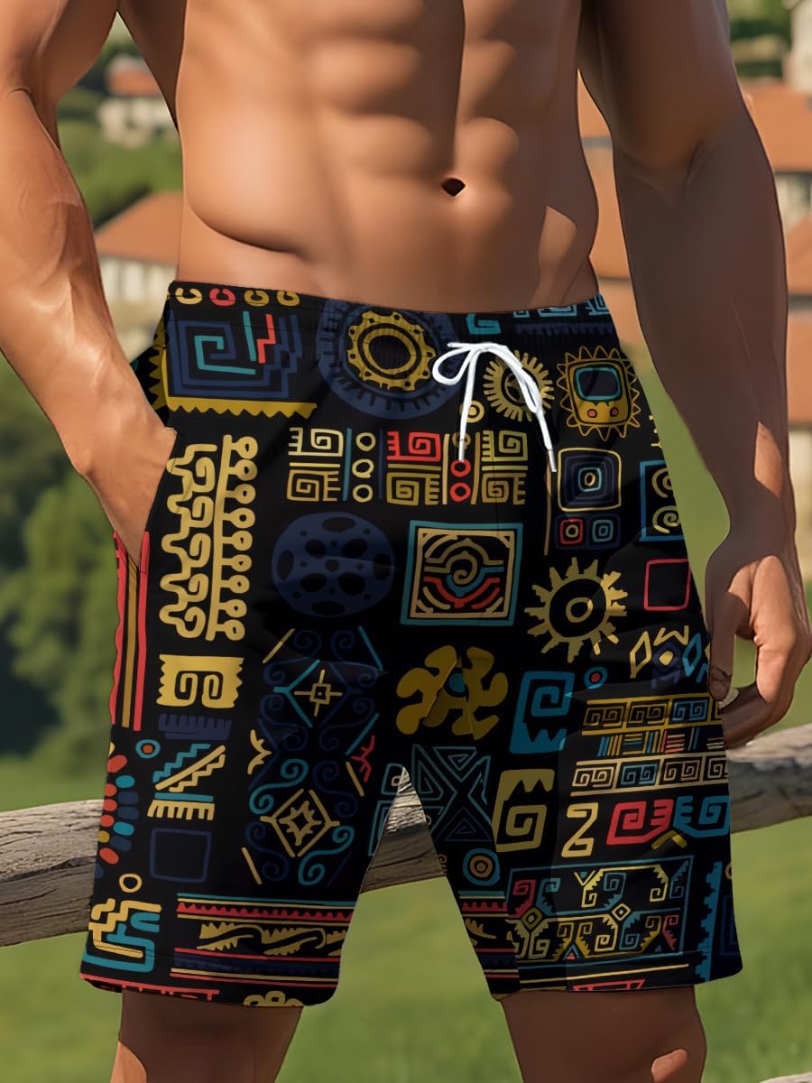 Mens Tropical Board Shorts for Summer Hawaiian Flowers Print Casual Vacation - Image 9