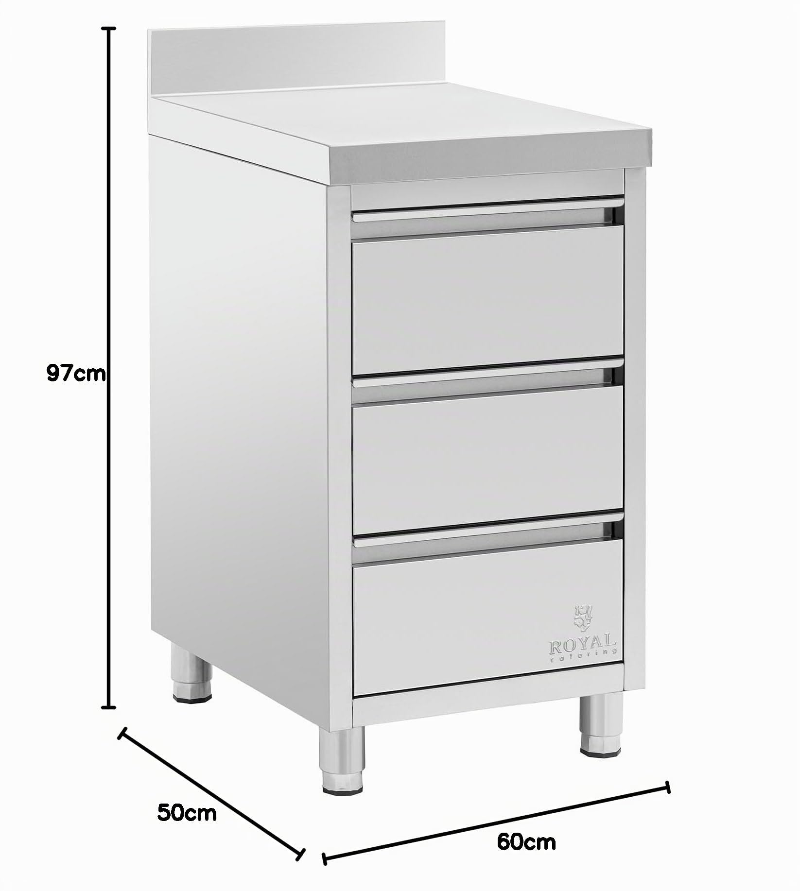 Armadio inox 50x60 cm con 3 cassetti per GN fino 150 mm alzatina piedini 150 mm Cassettiera da cucina professionale per gastronomia e ristorazione