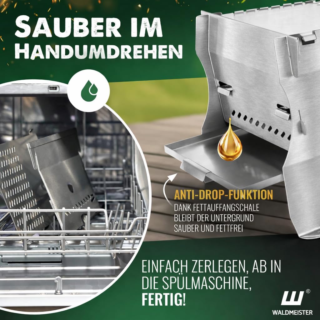 WALDMEISTER BruzzLee mobiler Gasgrill klein | kompakter Camping Gasgrill mit 2 Brennern | Kompaktgrill steckbar | Tischgrill für Camping, Balkon, Outdoor